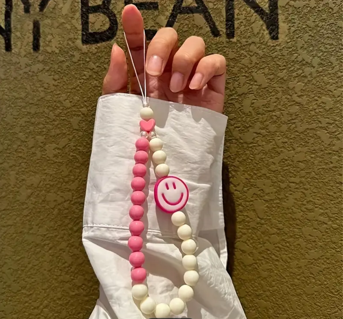 Smiley Beaded Phone Charm Strap