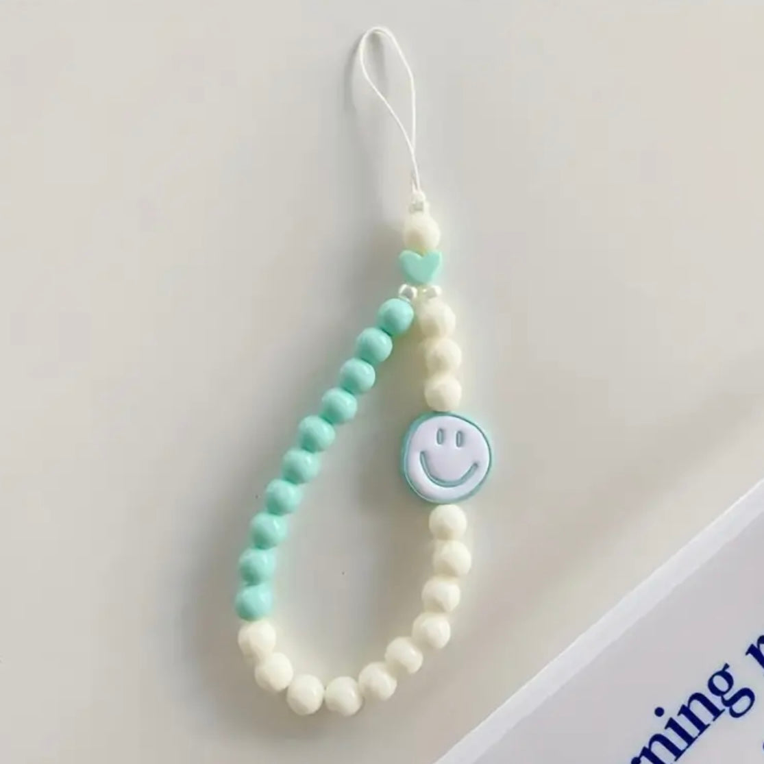 Smiley Beaded Phone Charm Strap