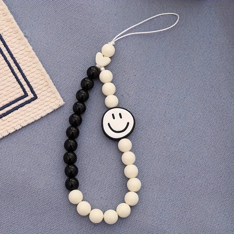 Smiley Beaded Phone Charm Strap