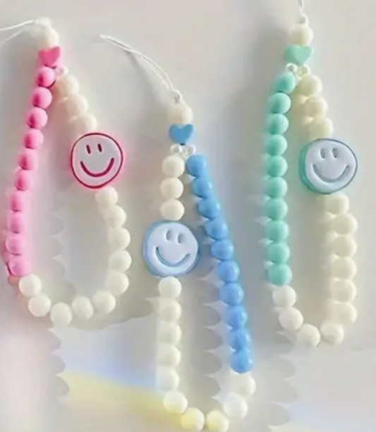 Smiley Beaded Phone Charm Strap